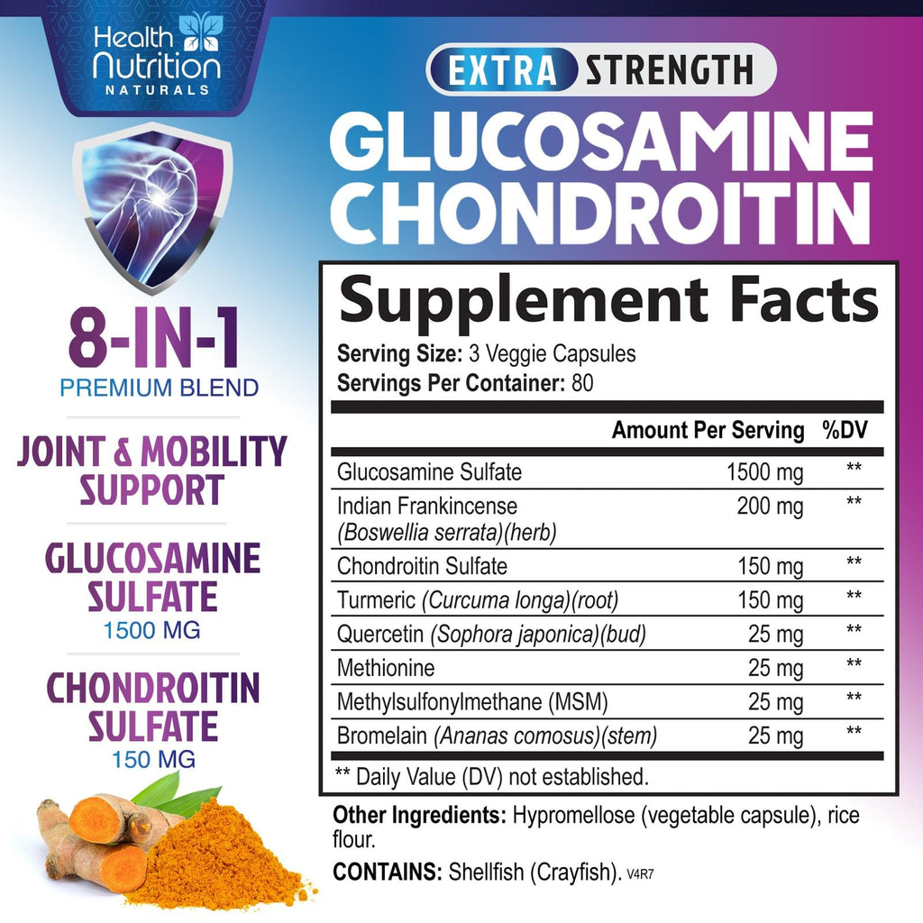 Glucosamine Chondroitin MSM Complex - 3X Strength Joint Support Supplement with Glucosamine Sulfate, Turmeric, Boswellia - For Cartilage, Mobility & Flexibility - Bottled in USA, 240 Capsules