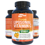 NutriFlair Liposomal Vitamin C 1700mg, 180 Capsules - High Absorption, Fat Soluble VIT C, Higher Bioavailability Immune System Support & Collagen Booster, Non-GMO, Vegan Pills