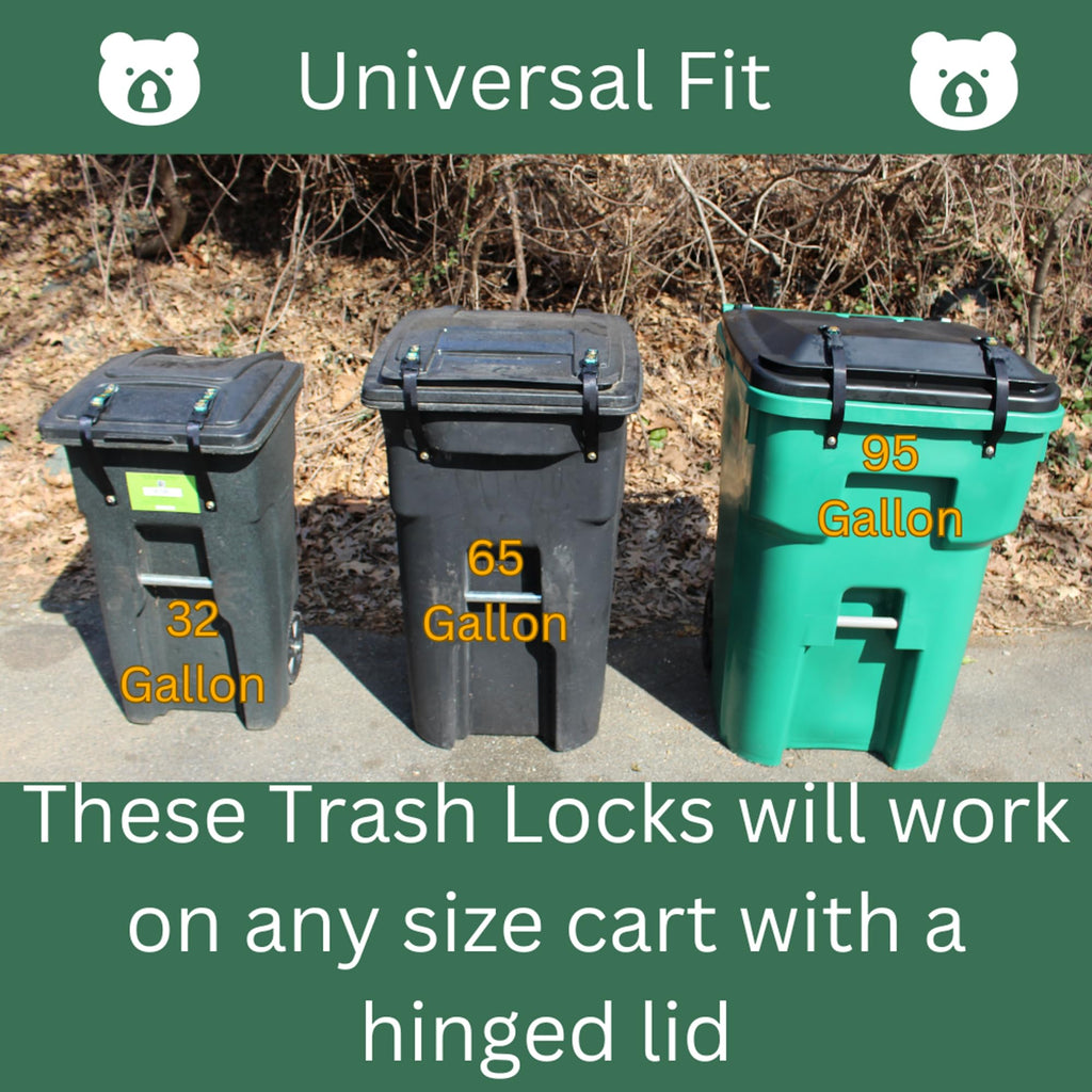 Ultimate Black Bear Trash Lock -Certified Black Bear Resistant, Patented, Animal Proof EXISTING Trash cans, Four Straps. Also Works for Wind, Raccoon, Opossum, and Other varmints/Critters