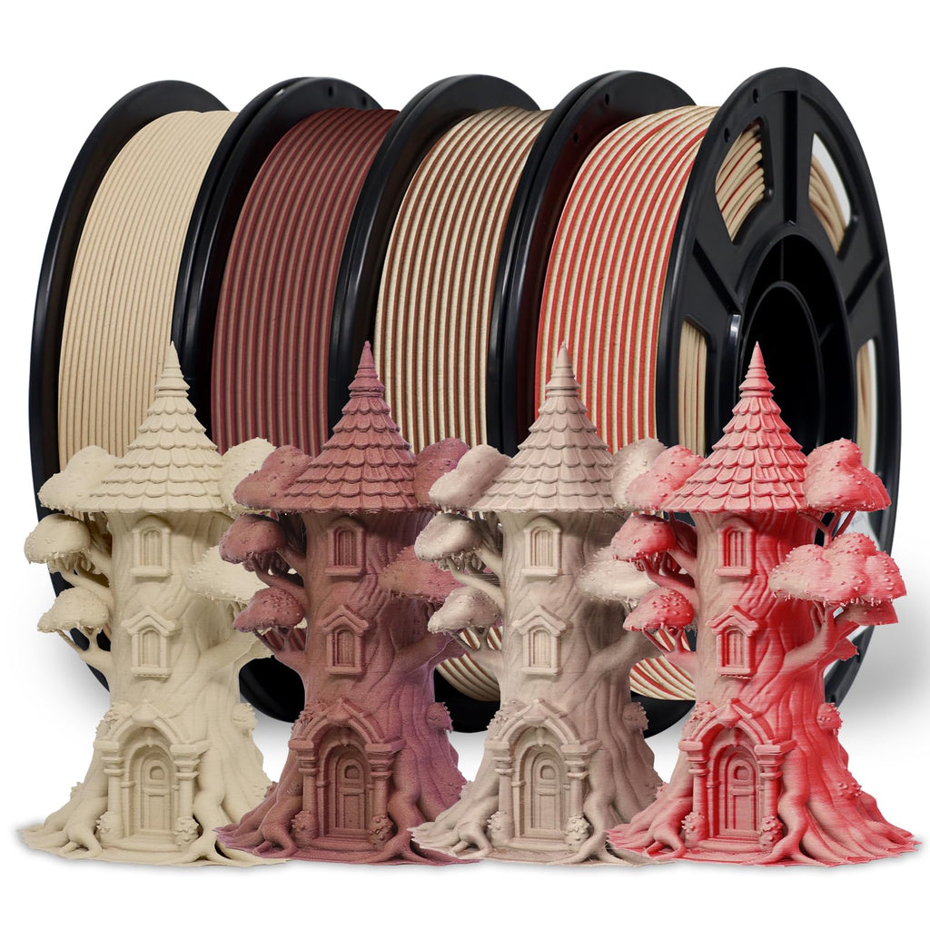 Reprapper Wood PLA Filament Variety Pack - 1.75mm 4 Spool Bundle: Natural, Mahogany, Dark Mahogany & Walnut Real Wood Fiber, Dual Color 3D Printing Material 250g x 4pack
