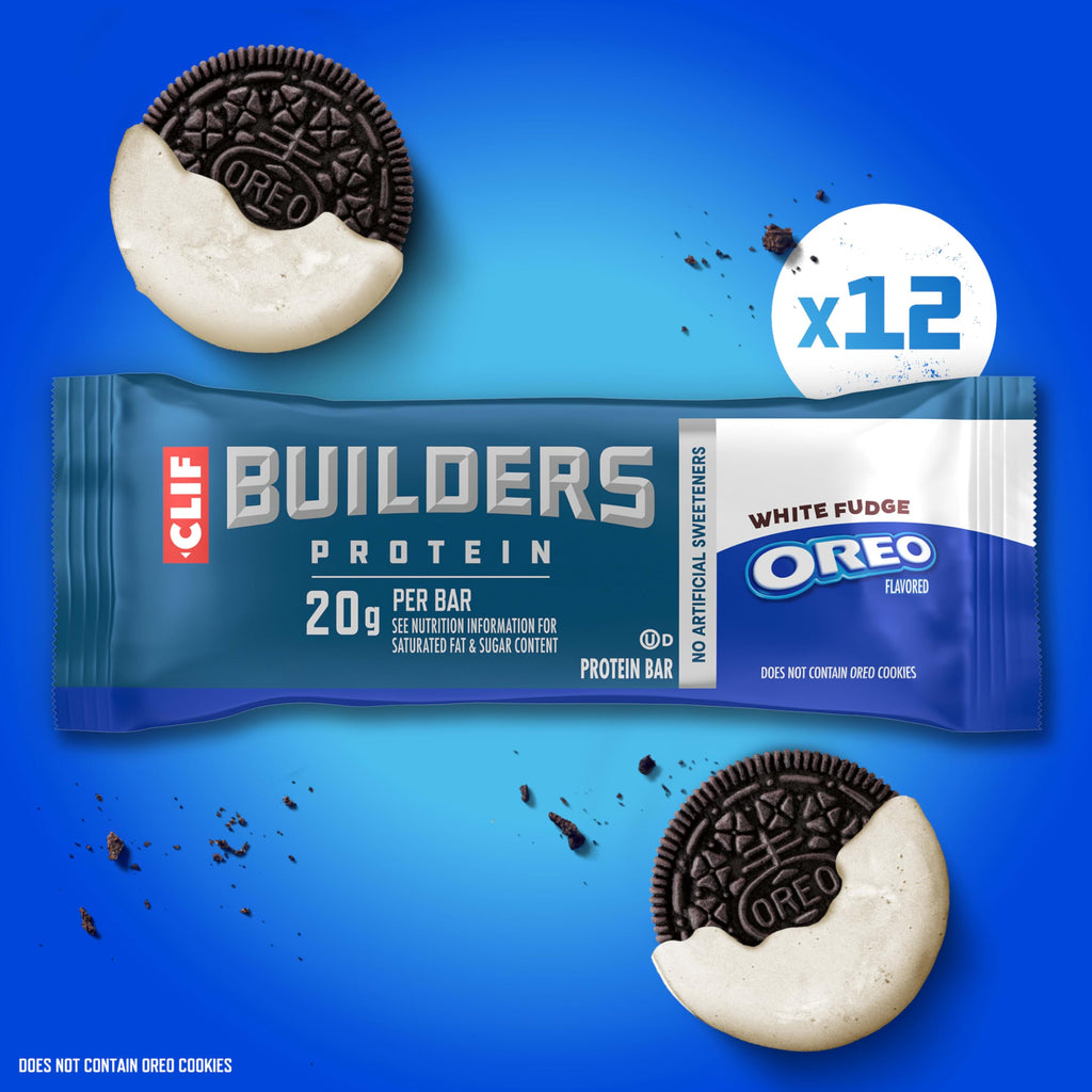CLIF BUILDERS Protein Bars - White Fudge OREO-Flavored - 20g Plant Based Protein - Gluten Free - Non-GMO - Low Glycemic - No Artificial Sweeteners - 2.4 oz. (12 Pack)