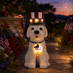 Nacome Solar Dog Garden Statue: American Flag Figurine for Patriotic Outdoor Lawn Porch Patio Yard Decorations - Gifts for Mom Grandma Women