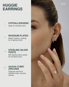 PAVOI 925 Sterling Silver CZ Statement Huggie Earring Set, White Gold
