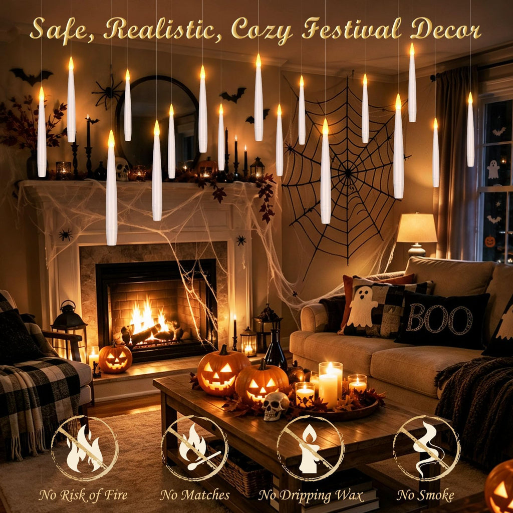 Palmatte 20P Floating Candles with Wand Timer Halloween Decorations Indoor