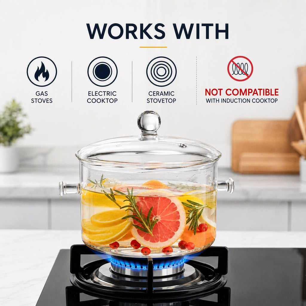 Jucoan 1.5L/50oz Glass Saucepan with Cover, Heat Resistant Stovetop Glass Cooking Pot with Lid for Pasta Noodle, Soup, Milk, Clear Simmer Pot for Potpourri Christmas Holiday Home Fragrance
