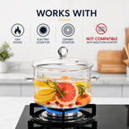 Jucoan 1.5L/50oz Glass Saucepan with Cover, Heat Resistant Stovetop Glass Cooking Pot with Lid for Pasta Noodle, Soup, Milk, Clear Simmer Pot for Potpourri Christmas Holiday Home Fragrance