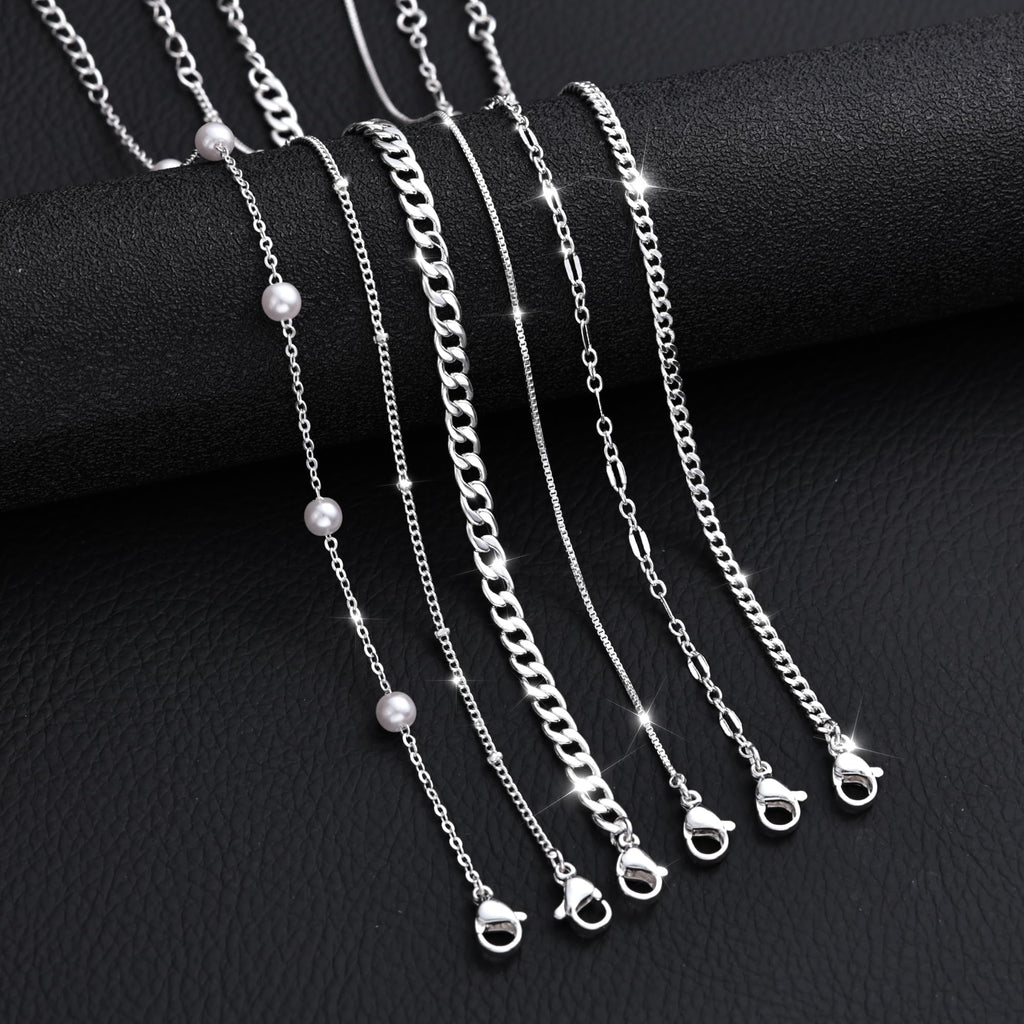 MBW Silver Bracelets for Women Trendy, Dainty 14K Silver Plated Cuban Link Chain Pearl Bracelet Silver Stackable Bracelet Stack Waterproof Tiny Cute Bracelet Set Layering Bracelet Minimalist Jewelry