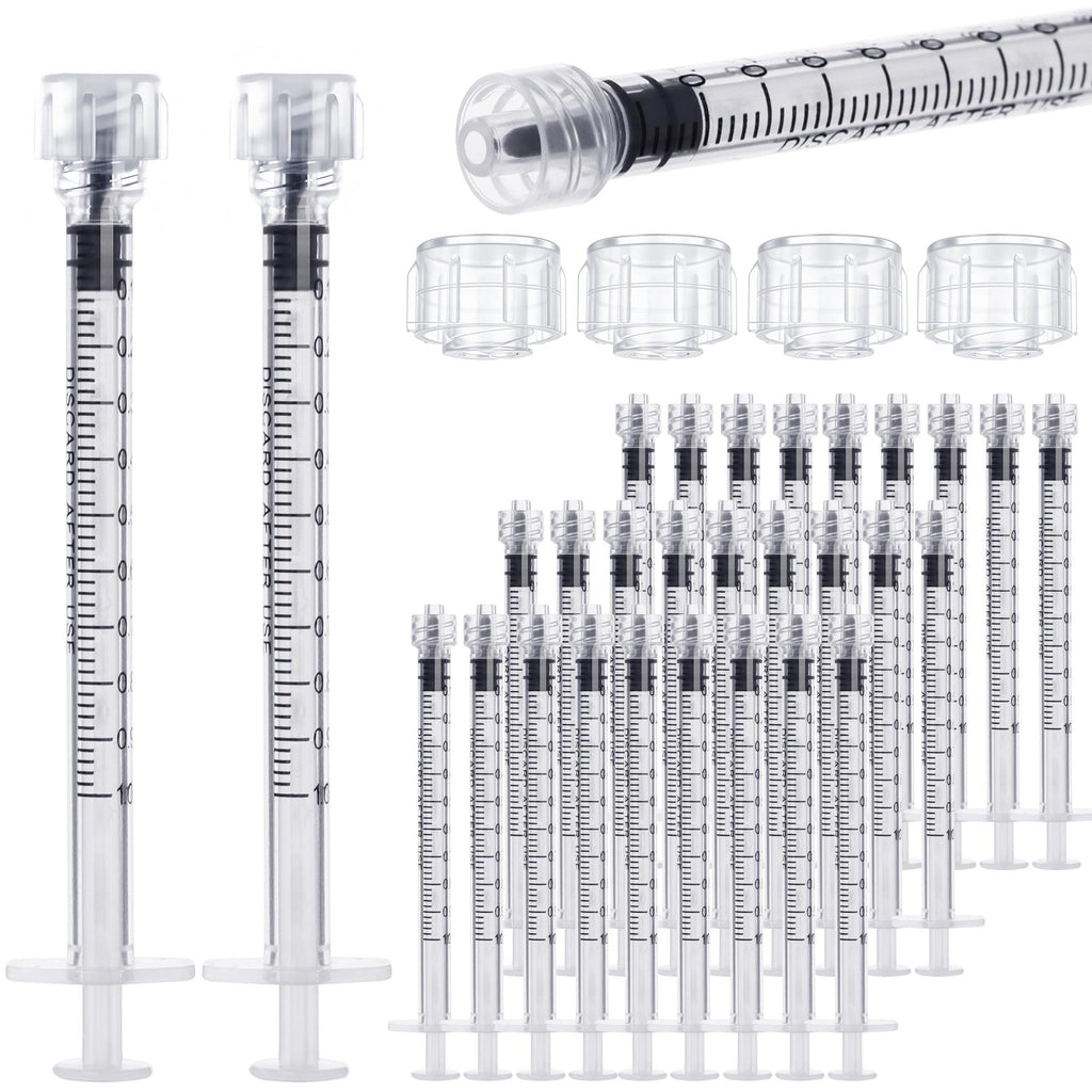 30Pack 1ml Luer Lock Syringe Without Needle - 1cc Plastic Syringes Individually Sterile Sealed with Tip Caps, No Needles ( 30Pack 1 ml )