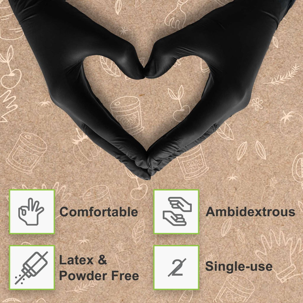 FifthPulse Biodegradable Black Nitrile Gloves 150 Count - Powder Free Disposable Food Grade Medical Exam Gloves for Cooking, Cleaning, Tattoo, Textured Fingertips, Latex Free, Eco-Friendly