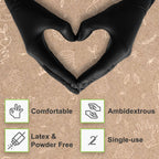 FifthPulse Biodegradable Black Nitrile Gloves 150 Count - Powder Free Disposable Food Grade Medical Exam Gloves for Cooking, Cleaning, Tattoo, Textured Fingertips, Latex Free, Eco-Friendly
