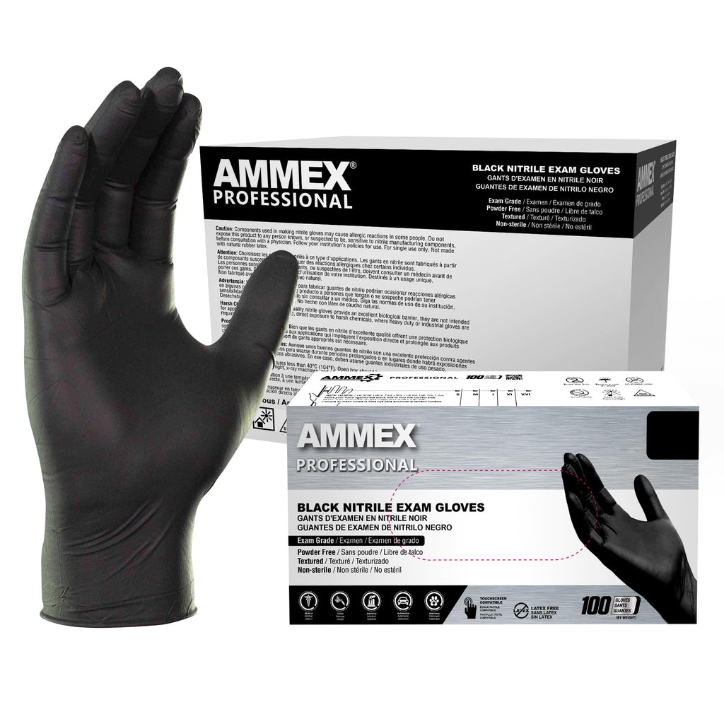 AMMEX Black 3 mil Nitrile Disposable Gloves Latex Free Medium Case of 1000