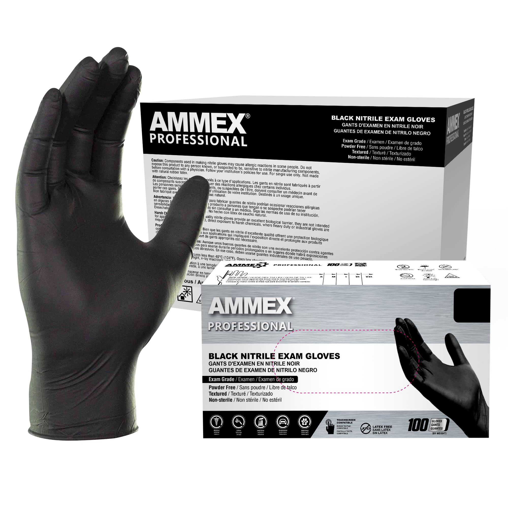 AMMEX Black 3 mil Nitrile Disposable Gloves Latex Free Medium Case of 1000