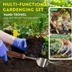 Zenrok Garden Tools, 4 Pack Garden Shovel with Wooden Handles Hand Tools with Transplanting Hand Shovel, Rake and Root Picker Ideal for Digging and Planting