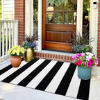 OLANLY Fall Door Mat, Black and White Striped Halloween Rug, 2'4" x 3'7"