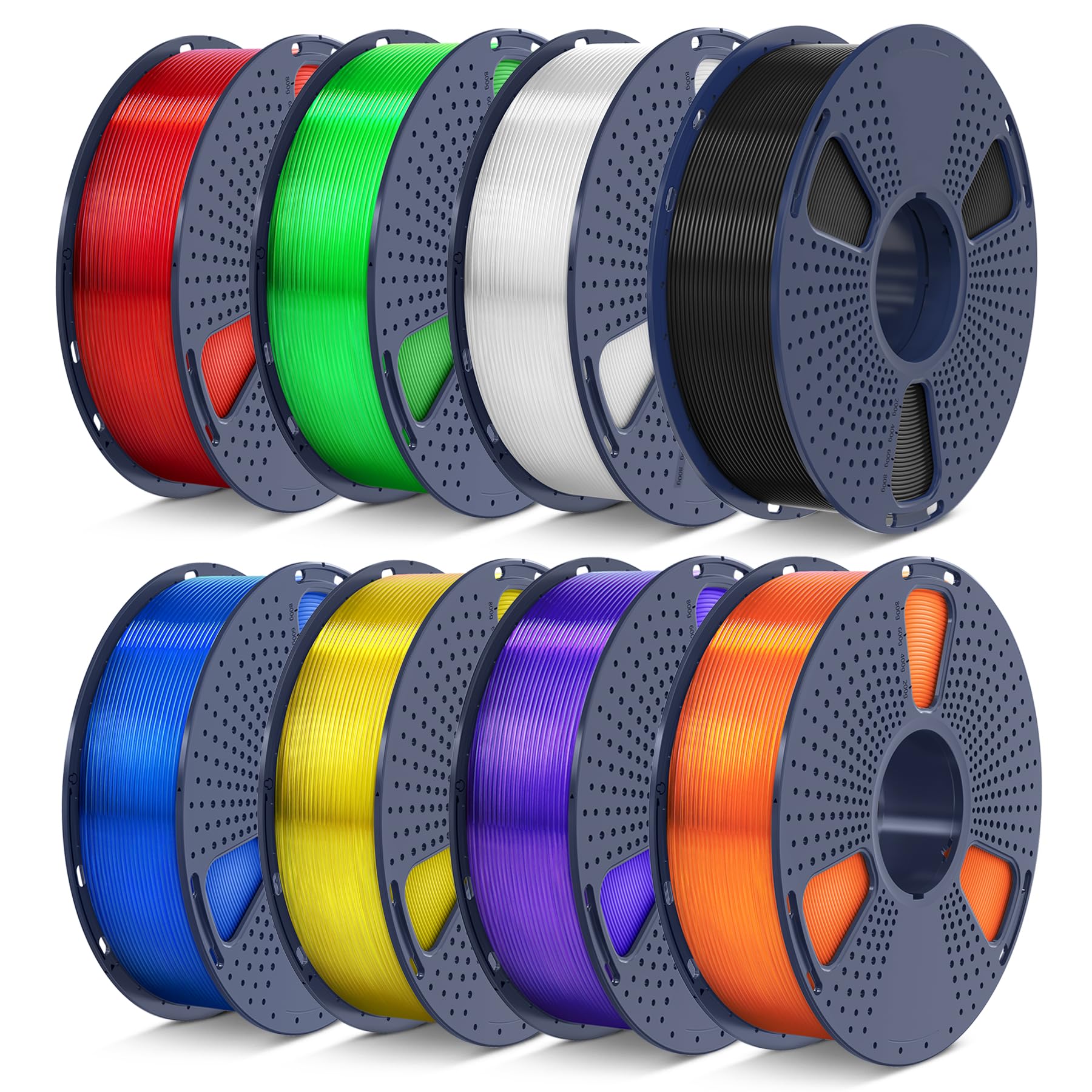 SUNLU PLA Filament 1.75 Bundle, Individually Vacuum Packed, 2kg in Total, 0.25kg per Spool, 8 Pack, Black+Clear+Clear(Red+Green+Blue+Yellow+Purple+Orange)