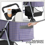 MoNiBloom 3 in 1 Foldable Pet Stroller for Small & Medium Dogs, Detachable Carrier, Car Seat, Push Button Entry, 4-Wheel Jogger for Pets up to 33 lbs, Plaid
