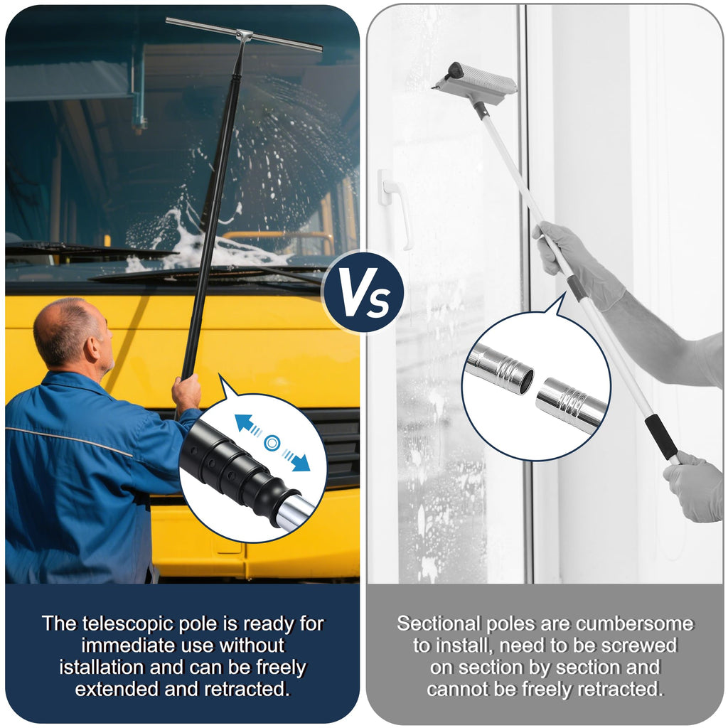 Eahwey 12-51’’ Telescopic Window Squeegee for High Windows, 2-in-1 Window Cleaning Kit with Extra Silicone Blade & Hook, Professional Squeegee for Shower Glass Doors (Window Squeegee Set)
