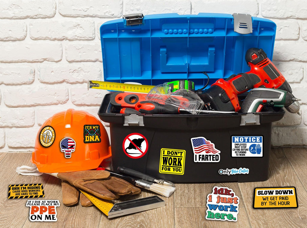 306 PCS Funny Hard Hat Sticker Pack for Adults - Waterproof Vinyl for Welding Helmet, Tool Box, Construction, Electrician, Mechanic Tools - Blue Collar Accessories