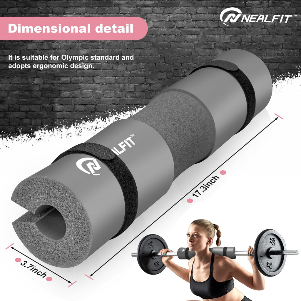 NEALFIT Barbell Pad Squat Pad for Squats���Squat Bar Pad���Great for Weightlifting,Lunges and Hip Thrusts���Foam Sponge Pad���Fit Standard and Olympic Bars Perfectly (Grey)