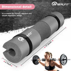 NEALFIT Barbell Pad Squat Pad for Squats���Squat Bar Pad���Great for Weightlifting,Lunges and Hip Thrusts���Foam Sponge Pad���Fit Standard and Olympic Bars Perfectly (Grey)