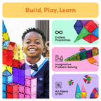 PicassoTiles 100 Piece Magnetic Tiles, Clear 3D Building Blocks for Kids 3+