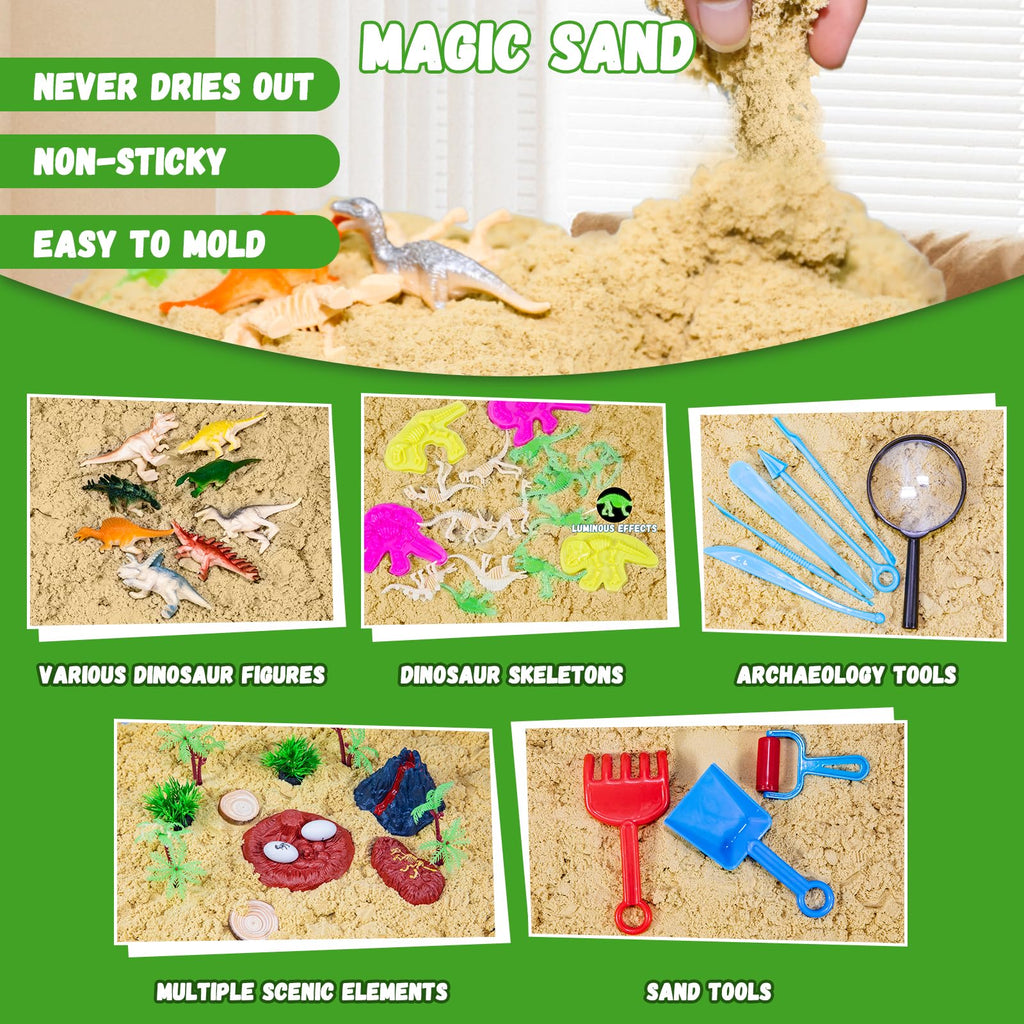 Pakimio Dinosaur Sensory Sand Kit, Lidded Dino Sensory Bin Sandbox for Kids