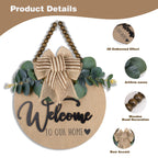 Condorpasea 3D Welcome Sign for Front Door | Home/Farmhouse Porch Décor Wooden Hanging Sign with Artificial Leaves and Rustic Beads | Christmas Classroom |12" Round