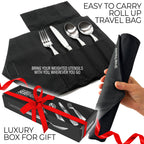 Weighted Utensils for Hand Tremors and Parkinson's Patients - 4 Piece Set Weighted Silverware for Elderly, Arthritis, Weak Hand Grip - Convenient Travel Bag, Stainless Steel, 7 Oz
