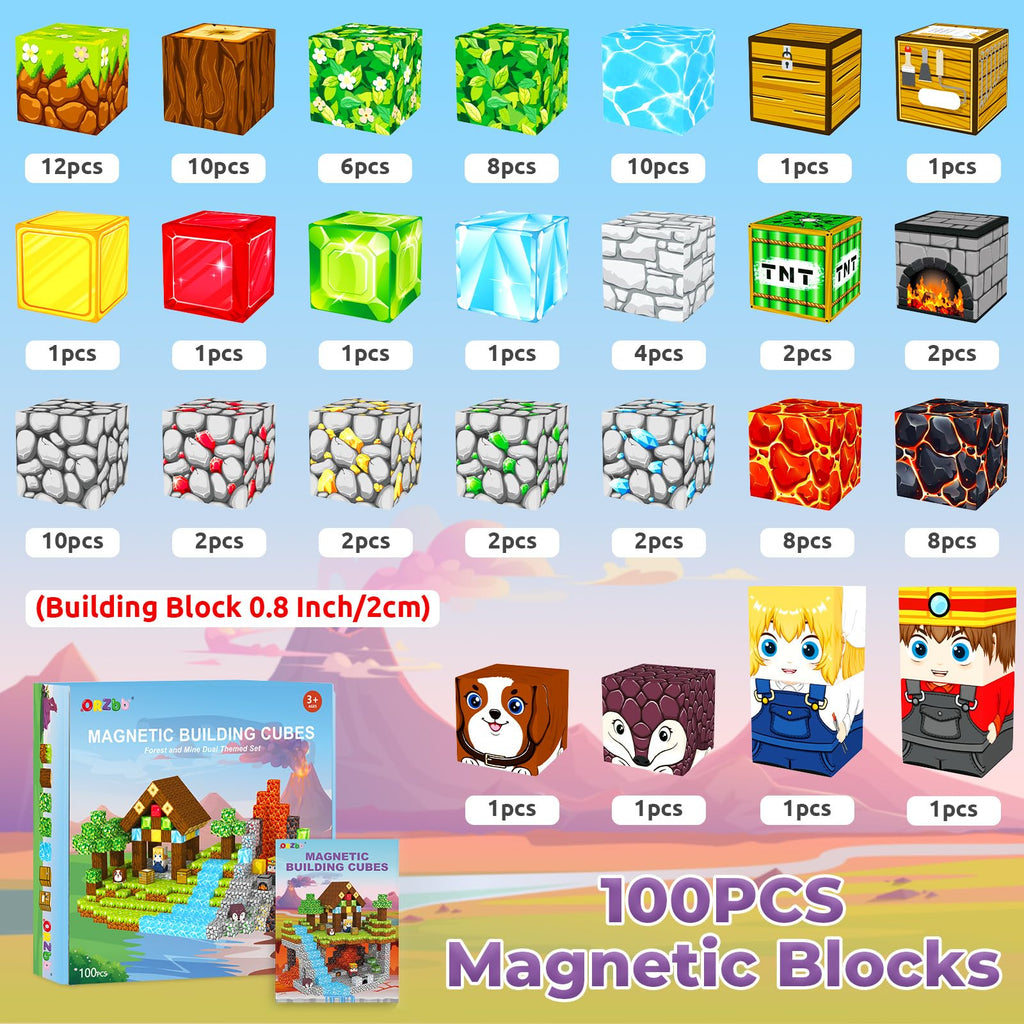 Magnetic Blocks, Magnetic Tiles Building Blocks, Magnet Cubes Toddler Kids Toys, Sensory STEM Toys for 3-5 4-6 5-7 6-8 Year Old Boys Girls Easter Birthday Gifts Travel Outdoor Kids Games (0.8IN/2CM)