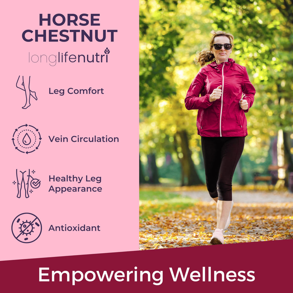 LongLifeNutri Horse Chestnut Extract 500mg - 180 Vegetarian Capsules, Organic Supplement for Daily Wellness & Circulation, 3-Month Supply, GMP Certified, Made in USA