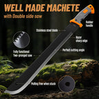 Machete with Saw - 25" Heavy Duty Tool & Sheath - Ergonomic No-Slip Handle - Survival Knife with Serrated Blade - Machetes for Bushcraft Hunting Garden Cutting Trees Yard Work 13153