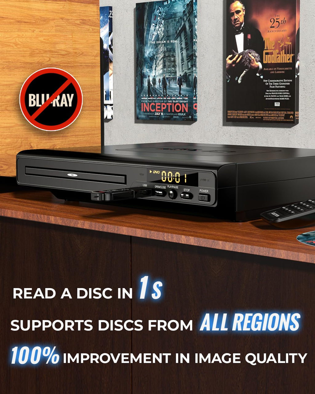 DVD Players for TV with HDMI, DVD Players That Play All Regions, Simple DVD Player for Elderly, CD Player for Home Stereo System, Included HDMI and RCA Cable