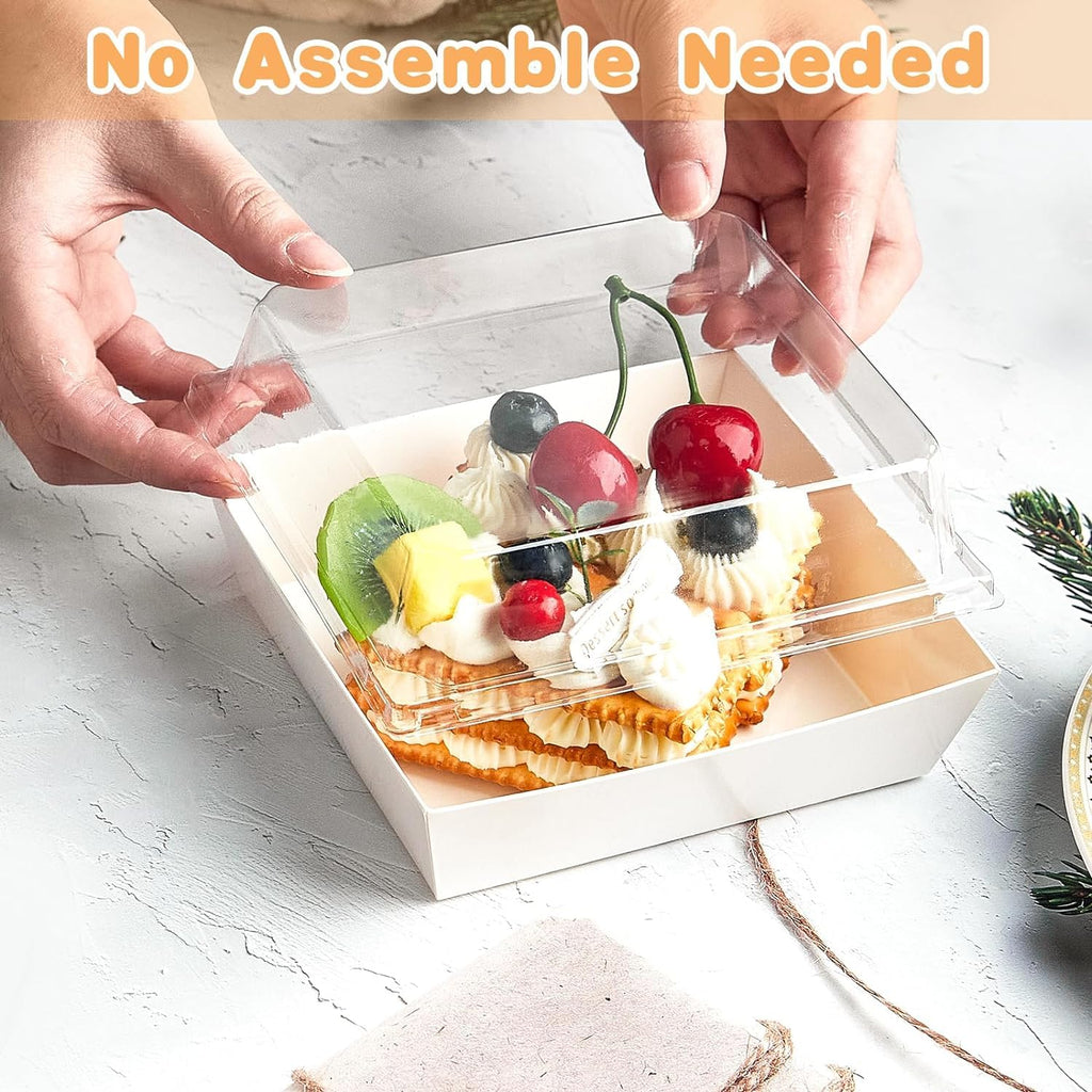 Kucoele 50 Pack Small Charcuterie Boxes with Clear Lids, To Go Paper Dessert Boxes Bakery Boxes, 5 Inches Disposable Food Containers for Cookies, Cupcakes, Slice Cakes, Strawberries (White)