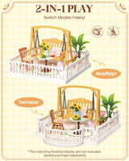 Rolife Super Creator Series Accessroies, DIY Mini Flower Garden Scenery Kit, Miniature Dollhouse Castle Building Kit's Part, Sunny Break Terrace Gift for Kids Adults Women