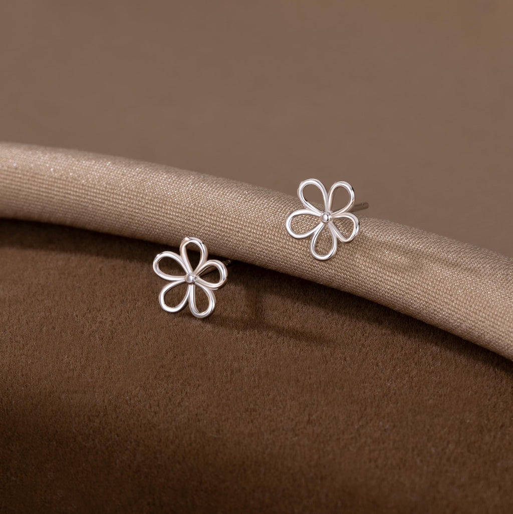 SLUYNZ Solid 925 Sterling Silver Flower Stud Earrings for Women Teen Girls Hollow Flower Stud Earrings Spring (A-Sterling Silver)