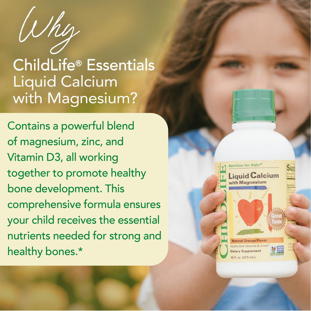 CHILDLIFE ESSENTIALS Liquid Calcium Supplement for Kids - Baby Calcium with Magnesium, Zinc, and Vitamin D3 - Orange Flavor, 16 fl oz (1 Pack)