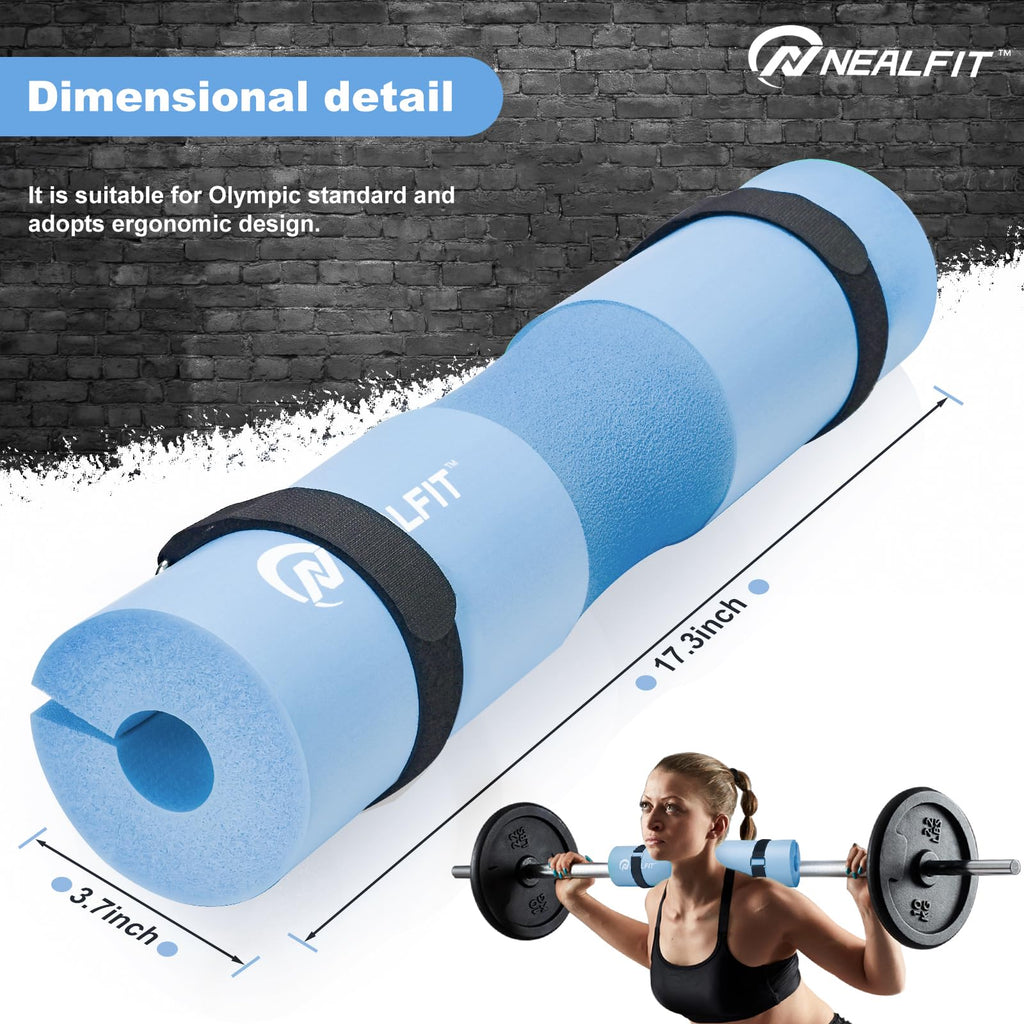 NEALFIT Barbell Pad Squat Pad for Squats���Squat Bar Pad���Great for Weightlifting,Lunges and Hip Thrusts���Foam Sponge Pad���Fit Standard and Olympic Bars Perfectly (Light Blue)
