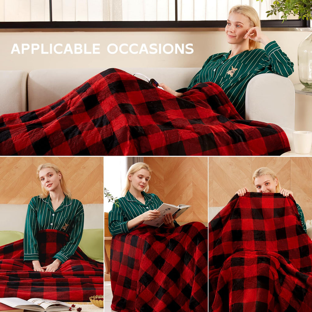 Electric Heated Sherpa Buffalo Plaid Christmas Throw 8 Heating Levels