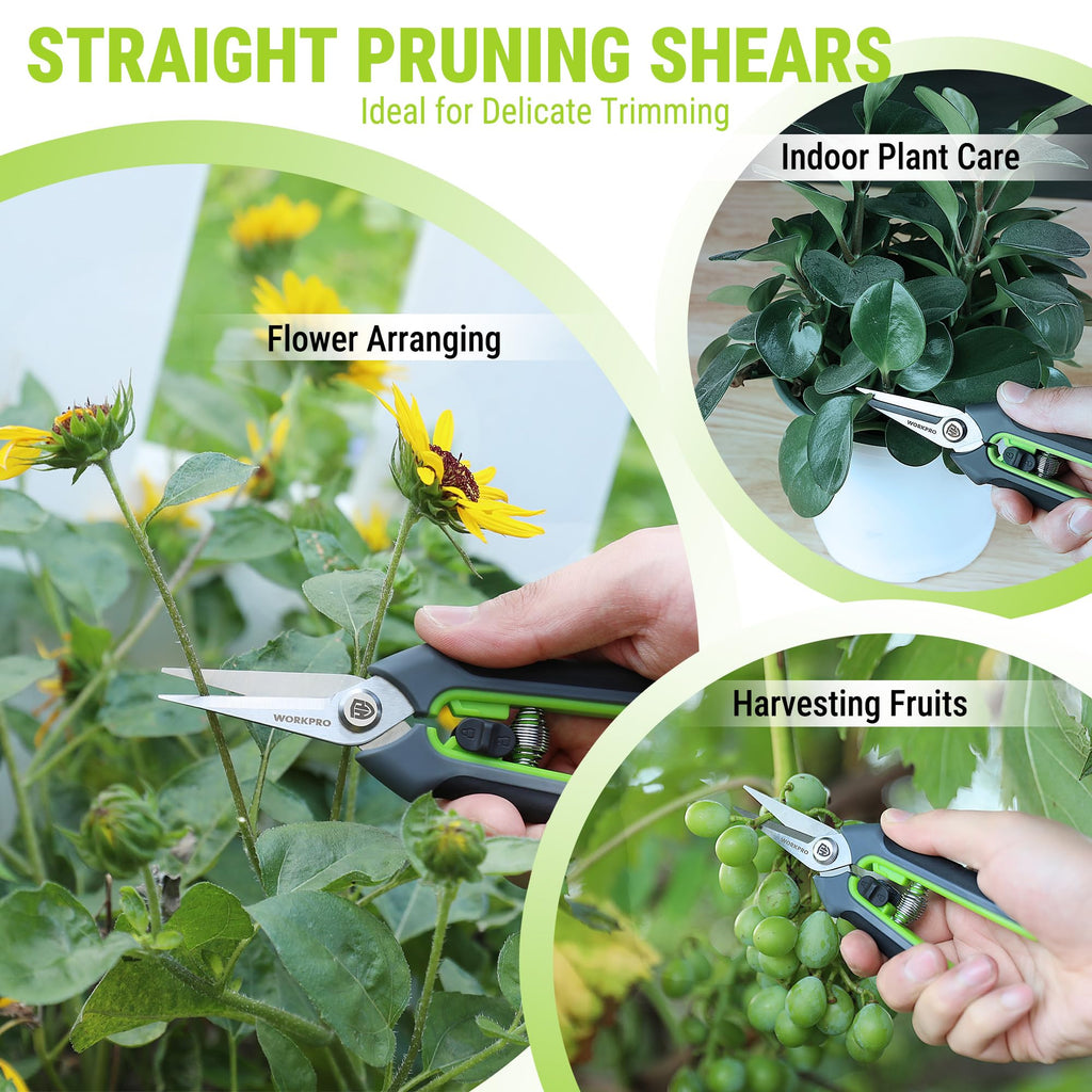 WORKPRO 2-Pack Garden Pruning Shears, 8.5" Bypass & 6.25" Straight Shears