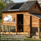 Solar Powered Fan with Battery Run Day/Night, 25W 9.8" Solar Fan for Chicken Coop with 2 Fan Speed/1-8 Cycle Timer, Waterproof Solar Greenhouse Fan for Shed, Chicken Coop, Greenhouse