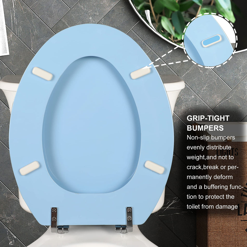 Blue Elongated Toilet Seat Natural Wood Toilet Seat with Zinc Alloy Hinges, Easy to Install also Easy to Clean, Scratch Resistant Toilet Seat by Angol Shiold (Elongated, Blue)