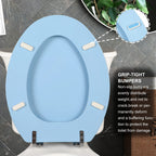 Blue Elongated Toilet Seat Natural Wood Toilet Seat with Zinc Alloy Hinges, Easy to Install also Easy to Clean, Scratch Resistant Toilet Seat by Angol Shiold (Elongated, Blue)
