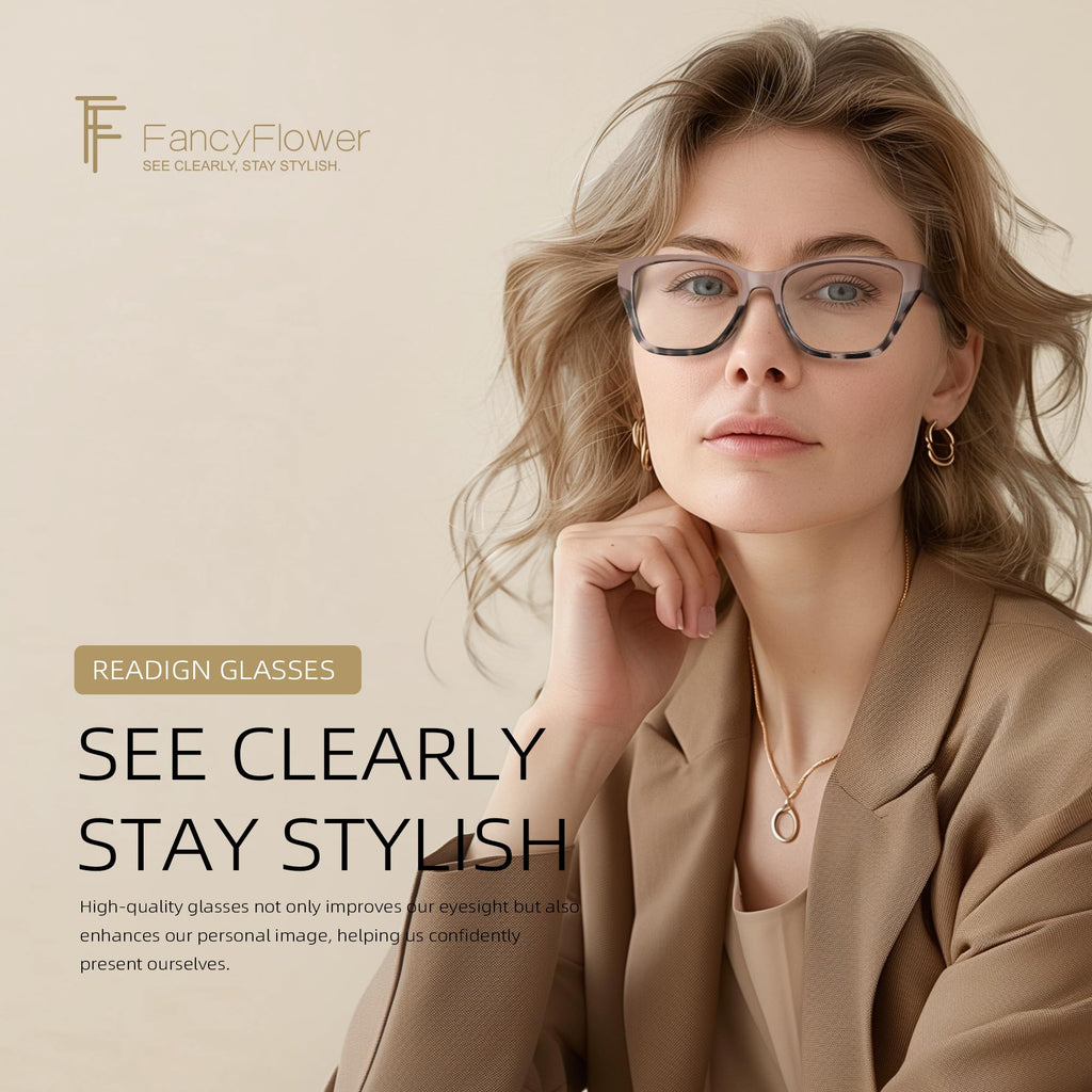 FancyFlower Cateye Reading Glasses for Women - Mocha Muse 1.5x Readers