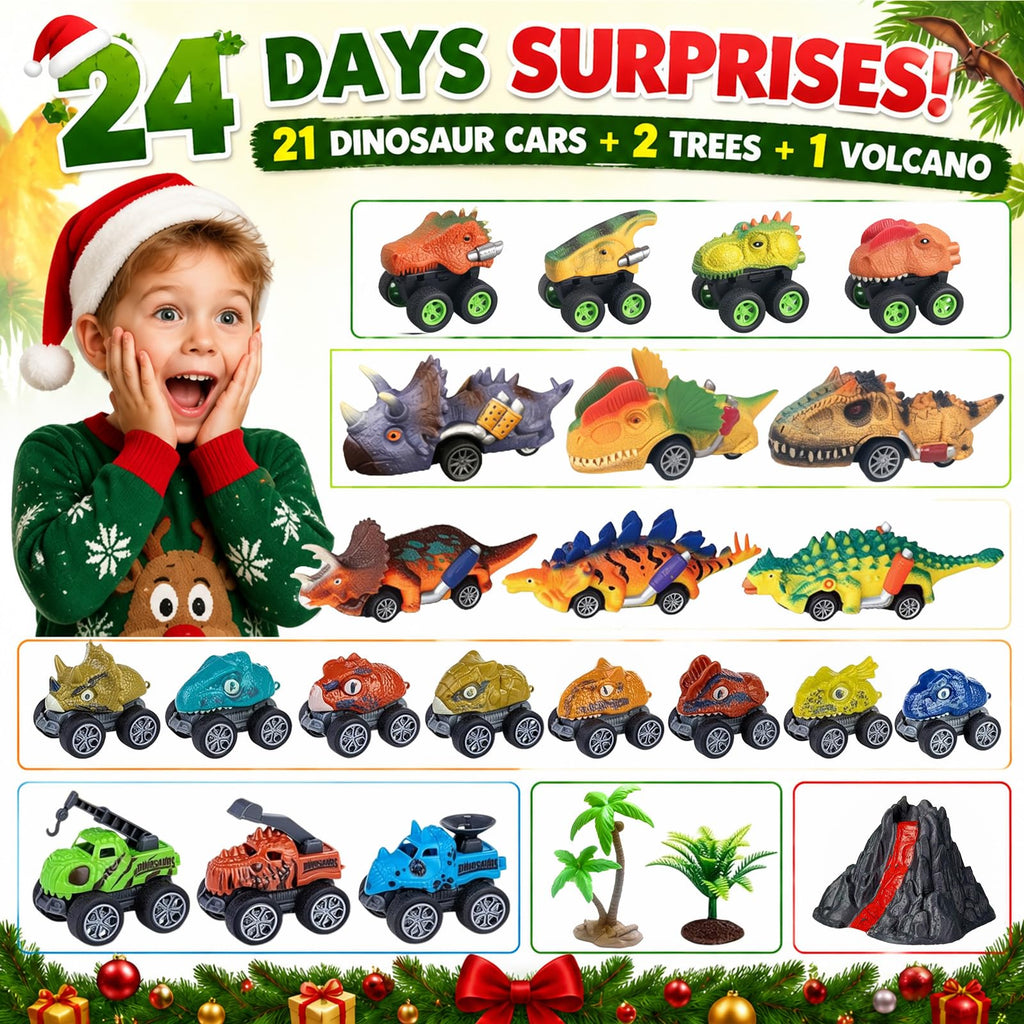 Advent Calendar 2026 Kids Boys,Dinosaur Monster Truck 24 Days Countdown Toy