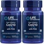 Life Extension Super Ubiquinol CoQ10 with PQQ, coenzyme Q10, pyrroloquinoline Quinone, Heart Health Supplement, Maximum Absorption, 100 mg, Non-GMO, Gluten-Free, softgels, 30 Count (Pack of 2)