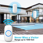 SECRUI Wireless Doorbell with 2 Buttons – Doorbell Kits for Front Door Back Door– Battery Operated Doorbell with 52 Chimes, LED Flash, 5 Volume Levels – Waterproof Modern Doorbell – Over 1000FT