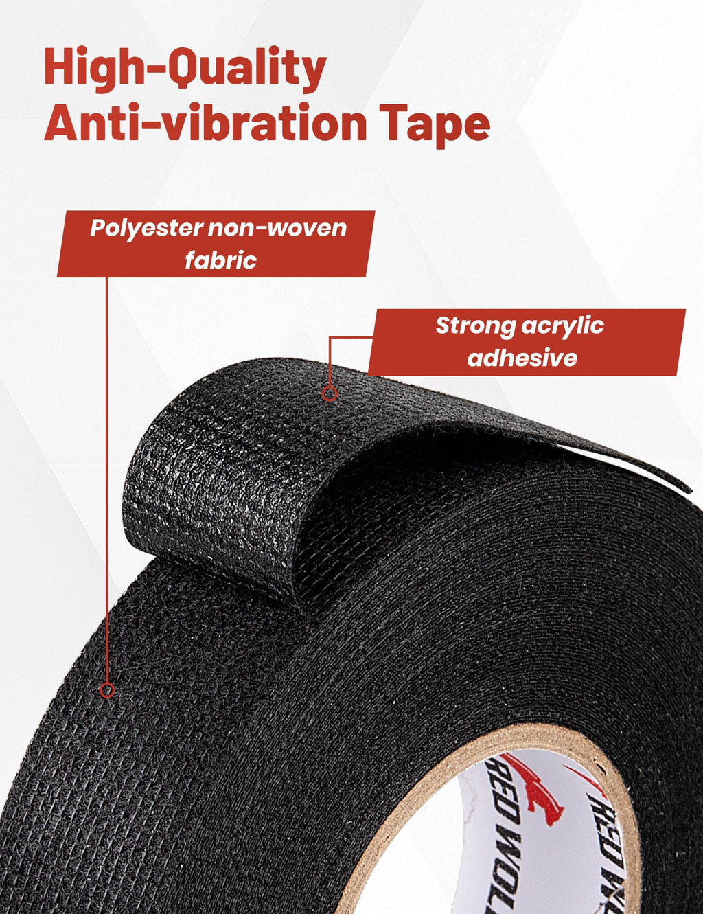 RED WOLF Wiring Harness Tape High Temp Wire Cable Loom Self-Adhesive Fabric Tape for Electrical Automotive Engine Harness Wrap Protection Noise Damping Cables Fixed 3/4 Inch x 50 FT 5 Rolls