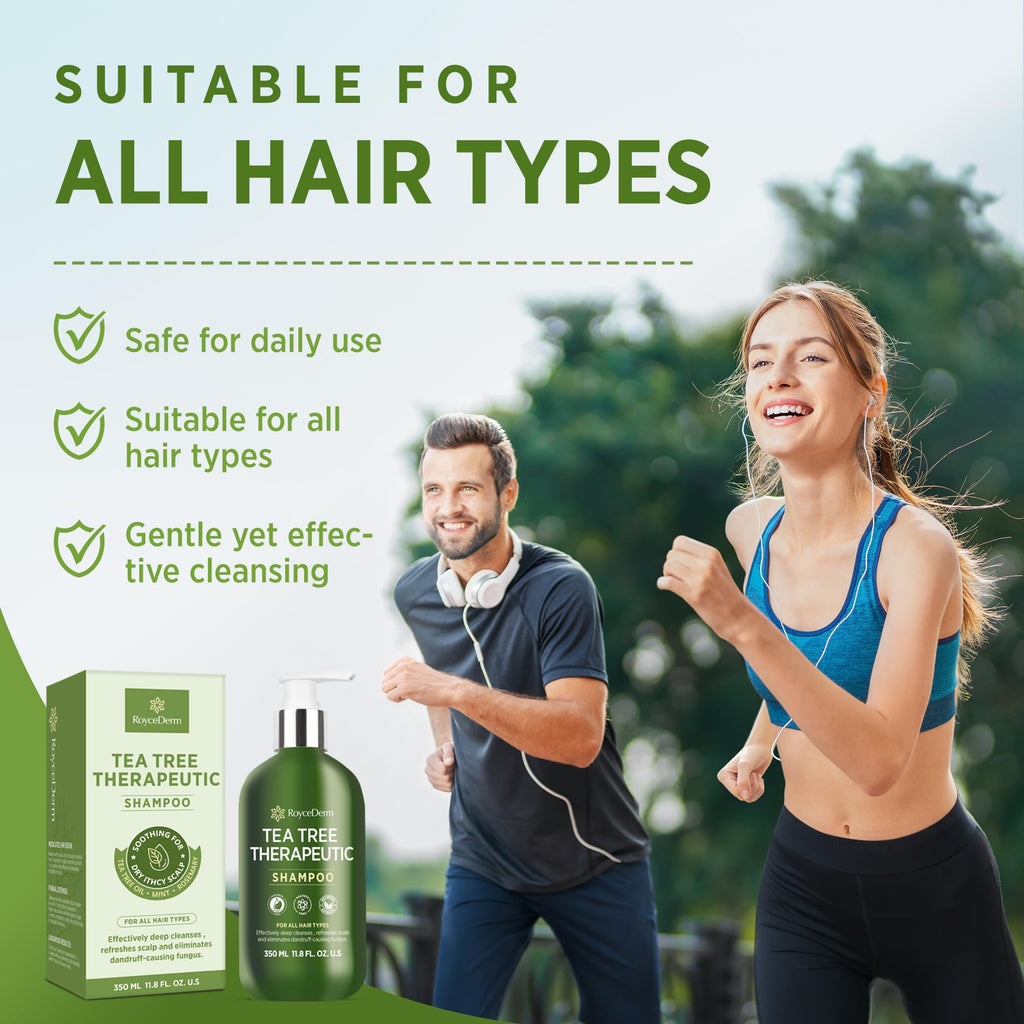 Roycederm Tea Tree Antifungal Care Bundle: Body Wash & Shampoo for Skin and Scalp Health