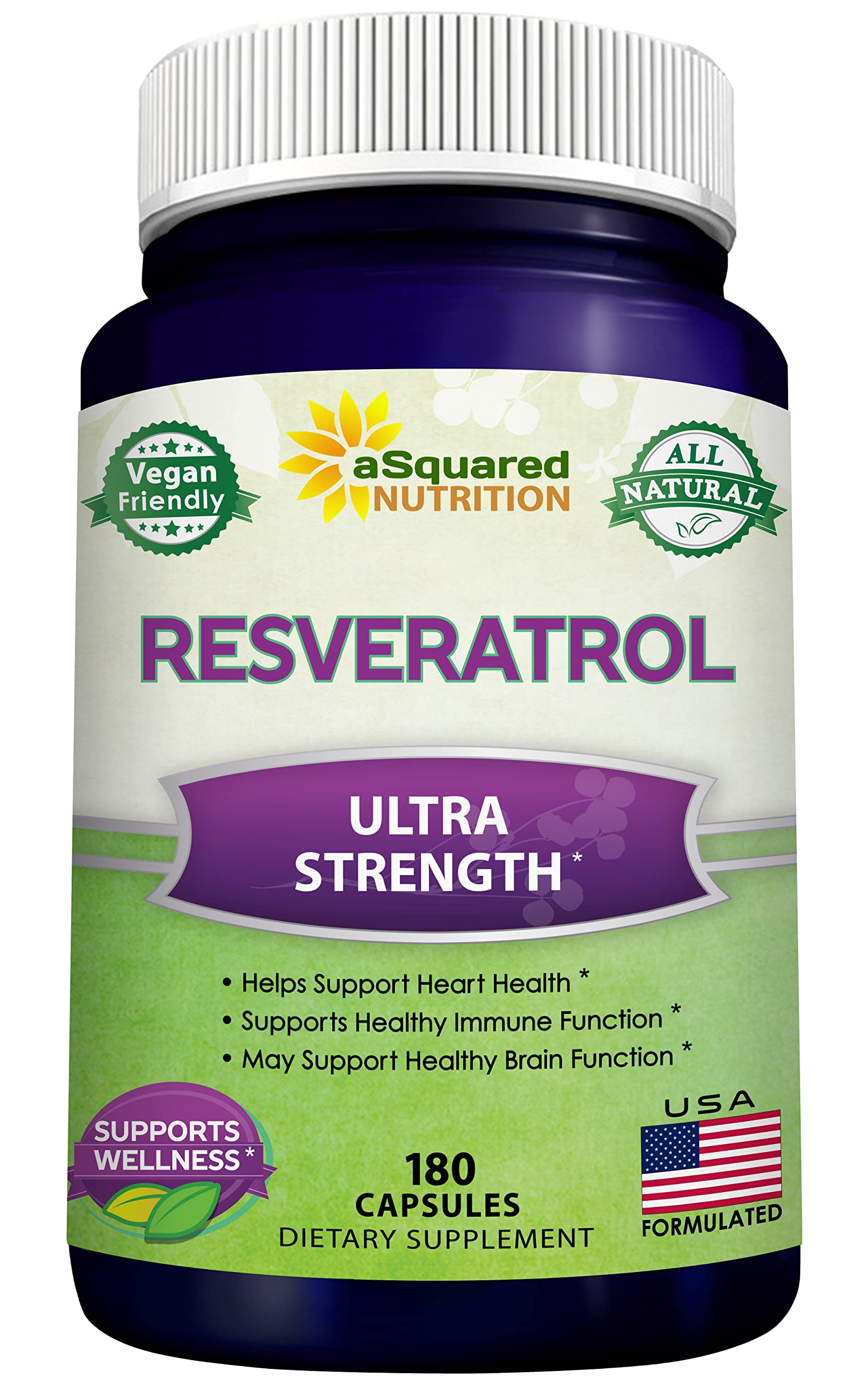 100% Natural Resveratrol - 1000mg Per Serving Max Strength (180 Capsules) Antioxidant Supplement, Trans-Resveratrol Pills for Heart Health & Pure, Polyphenols