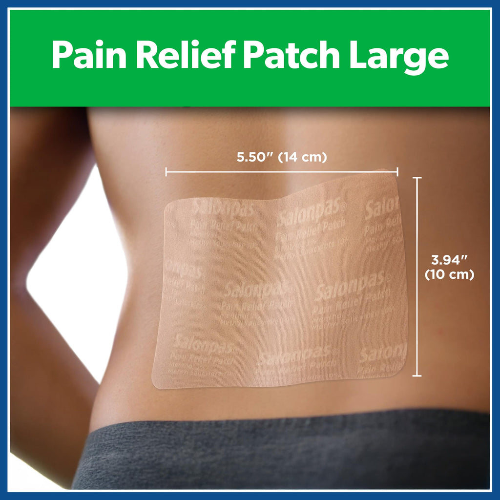 Salonpas Pain Relief Patch, 9 Count Large (Pack of 1), Up to 12 Hours Temporary Relief of Mild to Moderate Pain, Backache, Sore Muscle, Sprains, Bruises